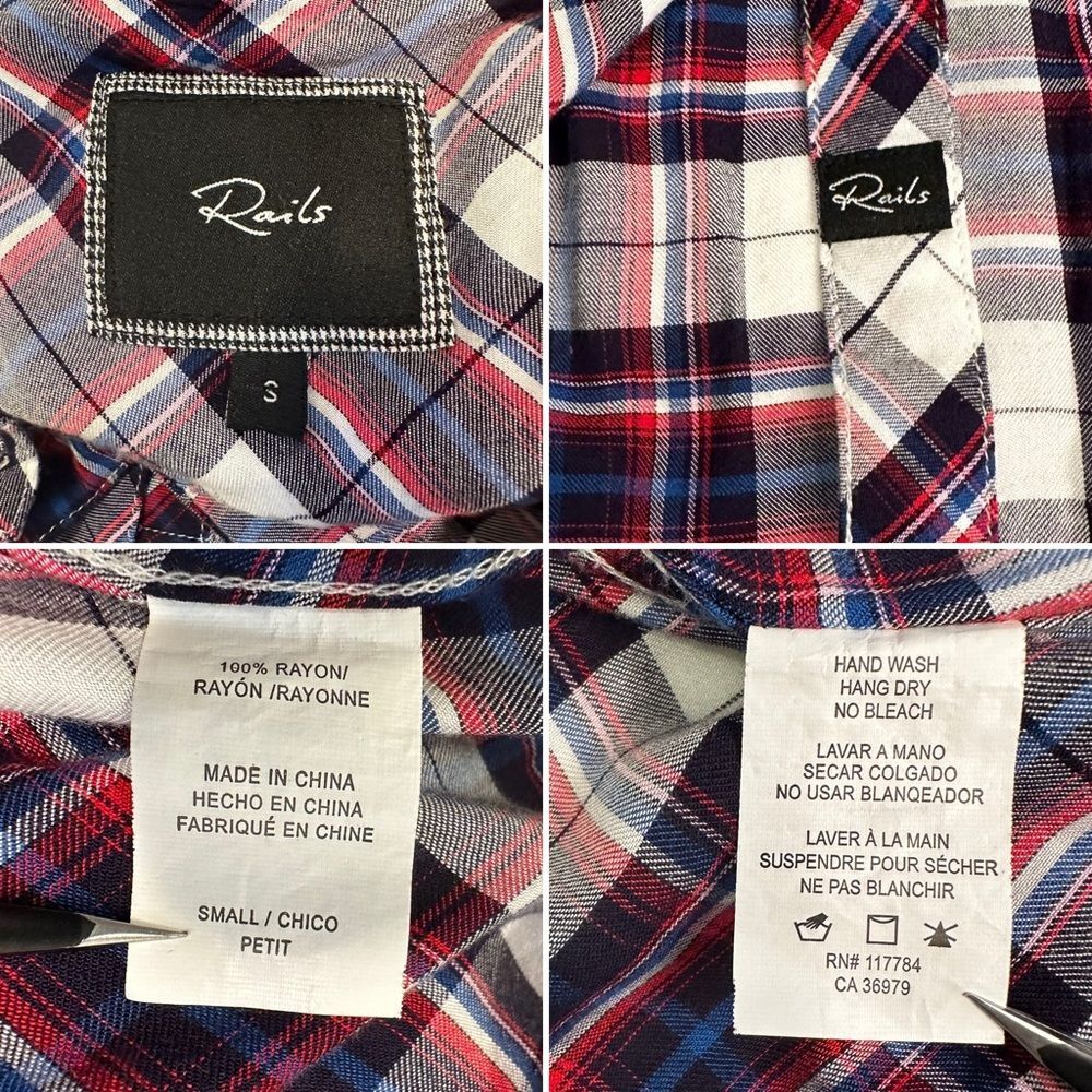 Rails Carmen Plaid Button Down Shirt - Long Sleeve, Soft Rayon, Size Small - Picture 11 of 12